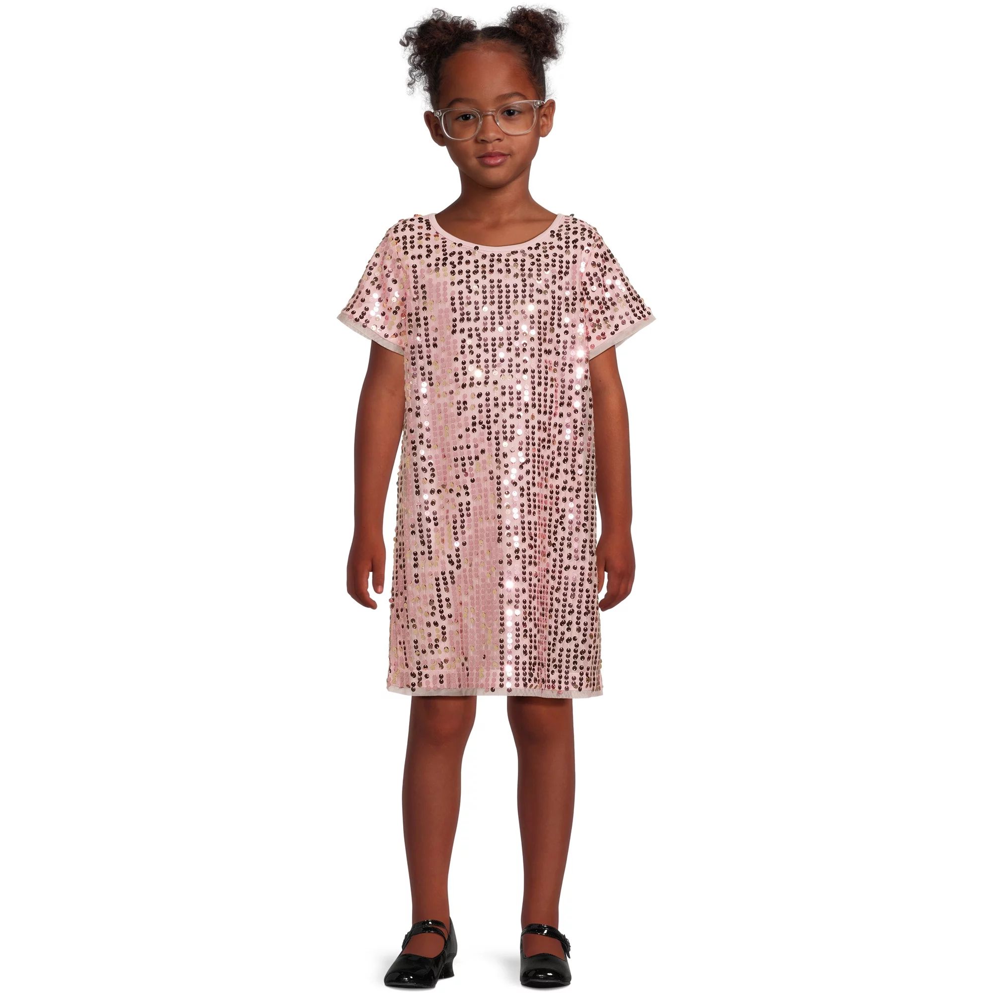 Wonder Nation Girls Sequin Short Sleeve Shift Dress, Sizes 4-18 & Plus | Walmart (US)
