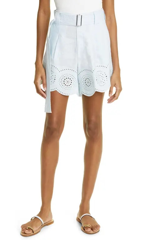 A.L.C. Milos Eyelet Detail Linen Shorts in Ice Water/Ice Water at Nordstrom, Size 8 | Nordstrom