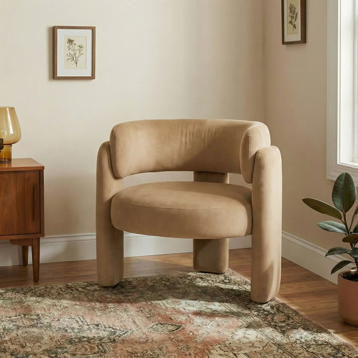 Ora Maison Velvet Accent Chair, Modern Upholstered Barrel Armchair with 3-Leg Design, Single Sofa... | Target