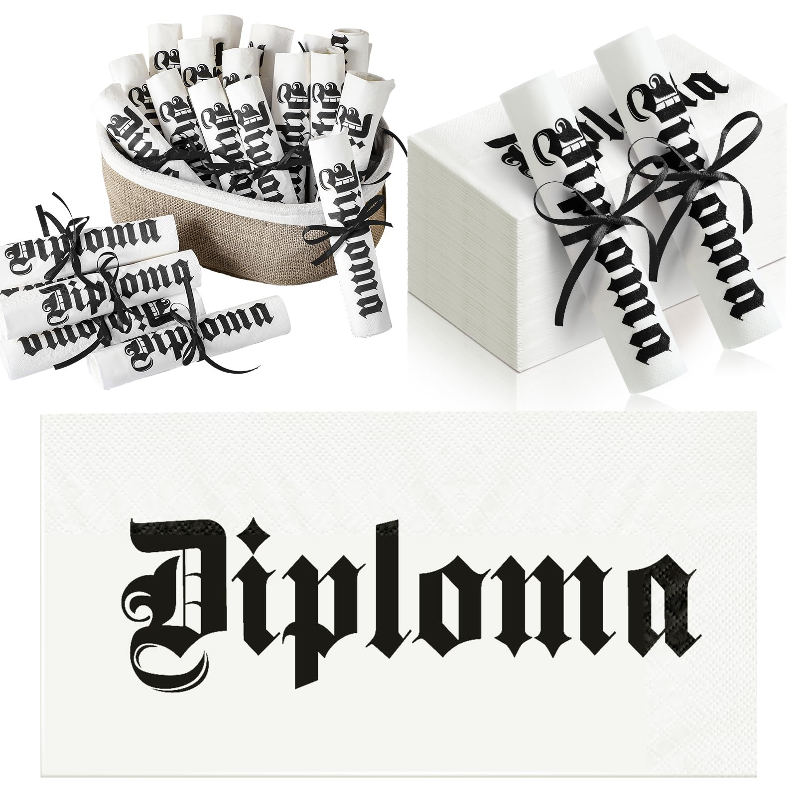 100 Set Graduation Diploma Guest Napkins Red Black and White Rolled Silverware Disposable Grad Aw... | Amazon (US)
