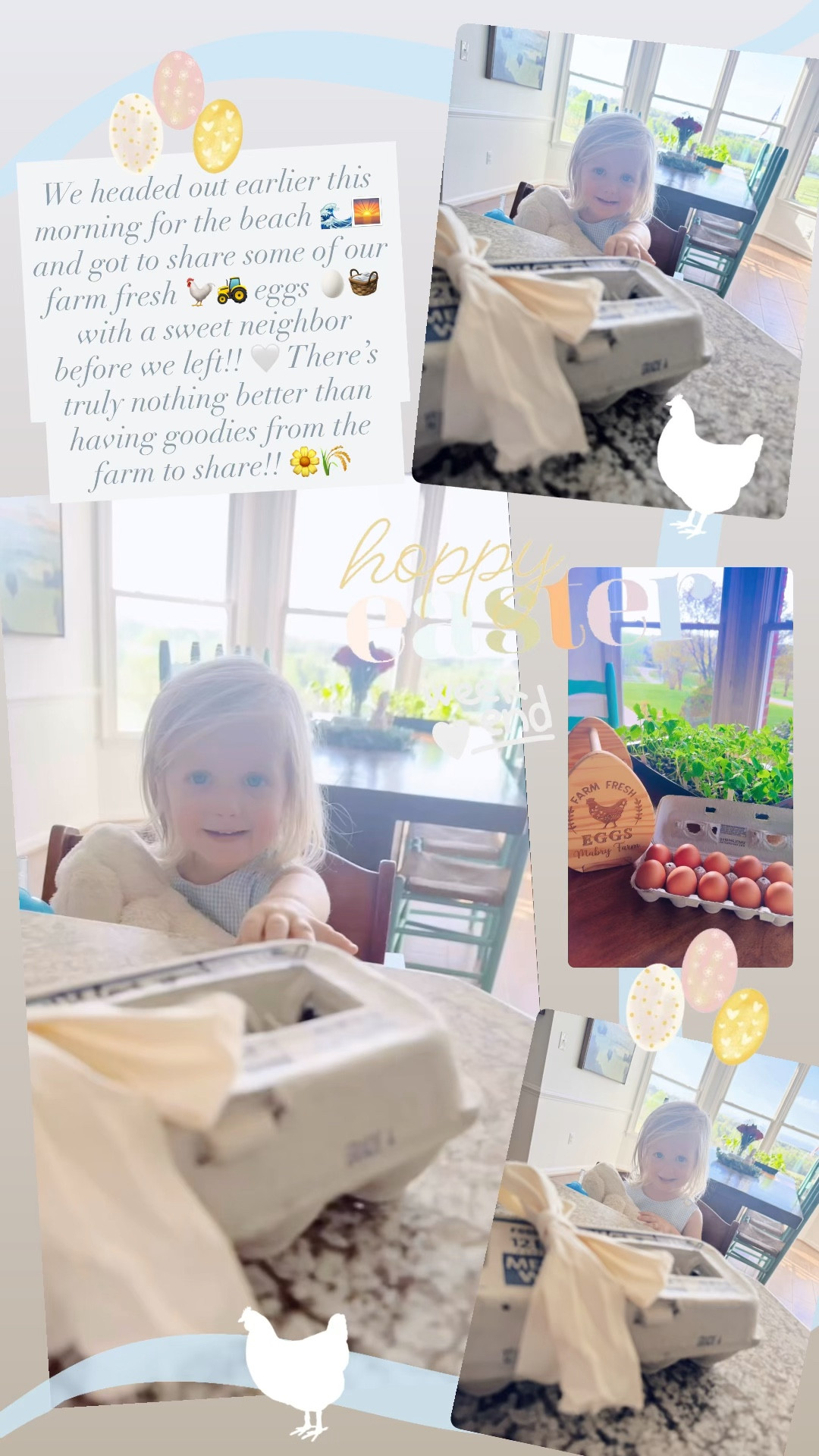 We headed out earlier this morning for the beach 🌊🌅 and got to share some of our farm fresh 🐓🚜 eggs 🥚🧺 with a sweet neighbor before we left!! 🤍 There’s truly nothing better than having goodies from the farm to share!! 🌼🌾