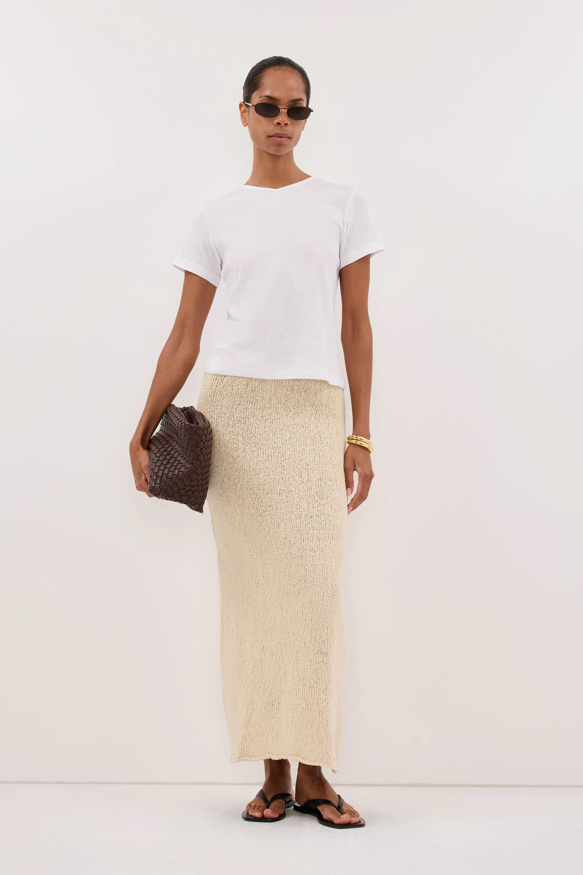 DINA NATURAL KNIT MIDI SKIRT | DISSH