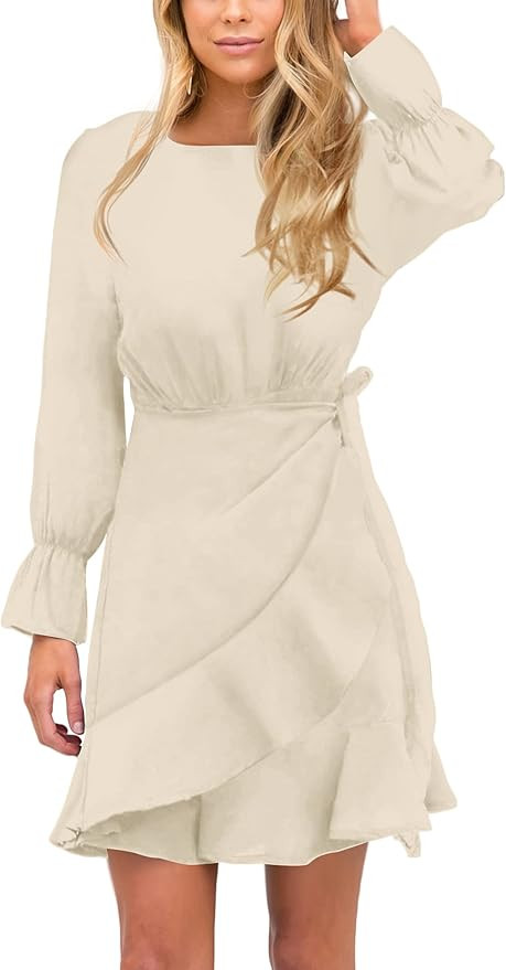 Relipop Women's Dress Polka Dot Floral Print Long Sleeve Crewneck Fishtail Ruffle Hem Short Mini ... | Amazon (US)