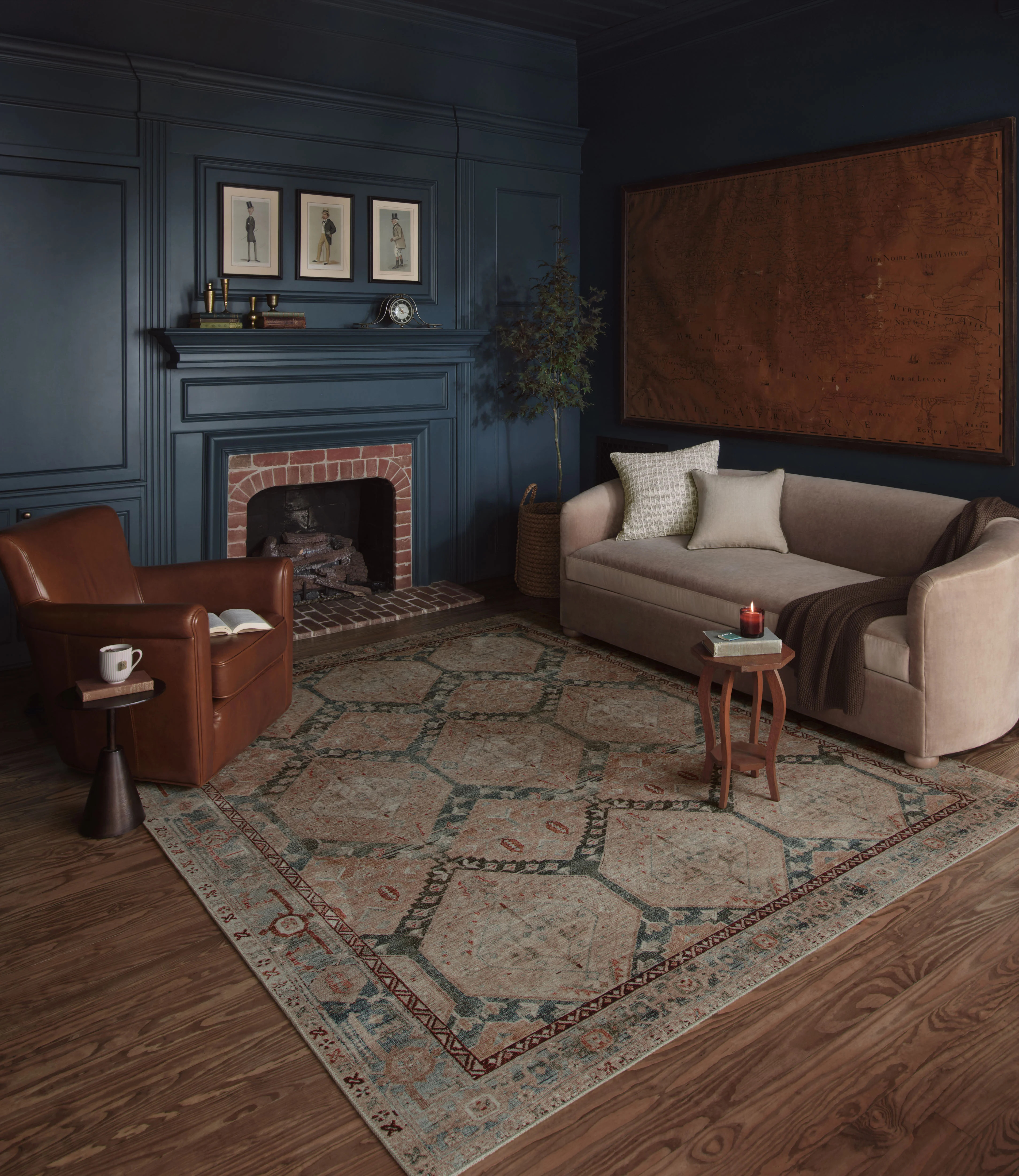 Lenna LEA-05 Denim/Sand Printed Area Rug | Rugs Direct