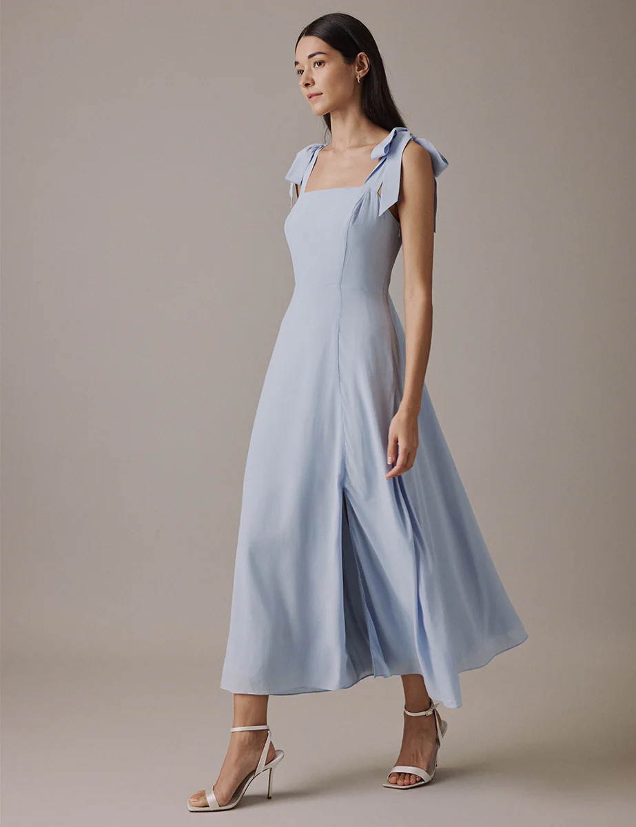 Soft Blue Square Neckline Midi Tamar Dress | Nobody's Child