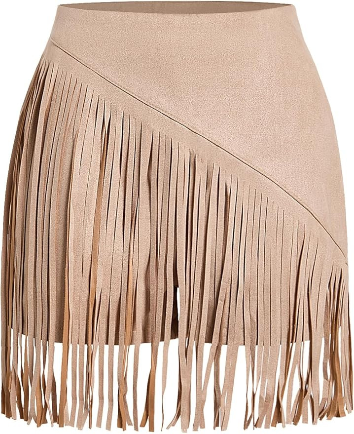 SweatyRocks Women's Cowgirl Fringe Skirts Faux Suede Western Mini Skirt Country Concert Outfits  ... | Amazon (US)
