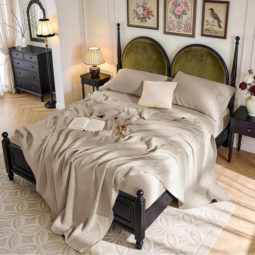 SONORO KATE 100% French Pure Linen Sheets, Breathable and Durable Linen King Size Sheets, Anti-Te... | Amazon (US)