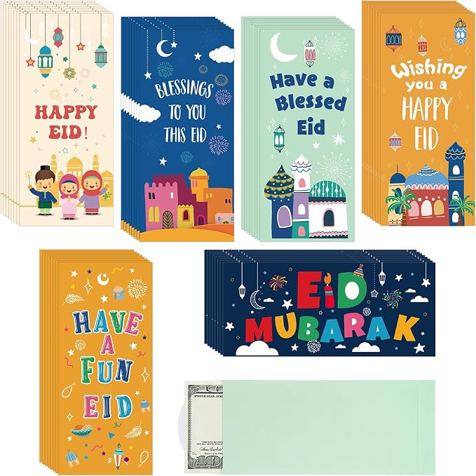 Zhanmai 48 Pcs Eid Mubarak Money Envelopes Muslim Ramadan Cash Envelopes 7.1 x 3.1 Inch Islamic M... | Amazon (US)