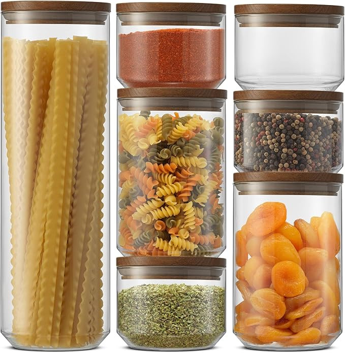 JoyJolt Holden 7-Piece Stackable Glass Storage Containers with Lids, Airtight Food Canister Set w... | Amazon (US)