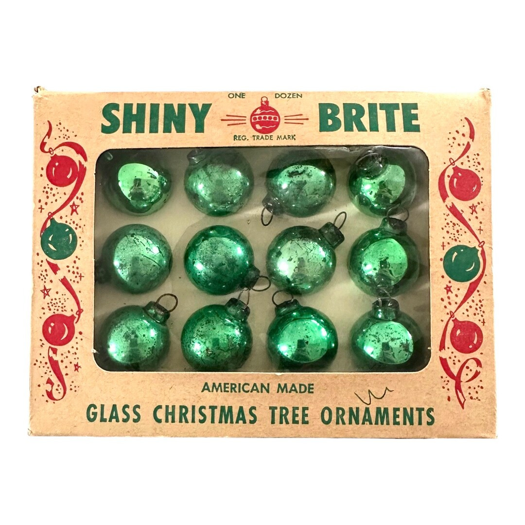 Vintage Shiny Brite Glass Christmas Feather Tree Ornaments Box - Etsy | Etsy (US)