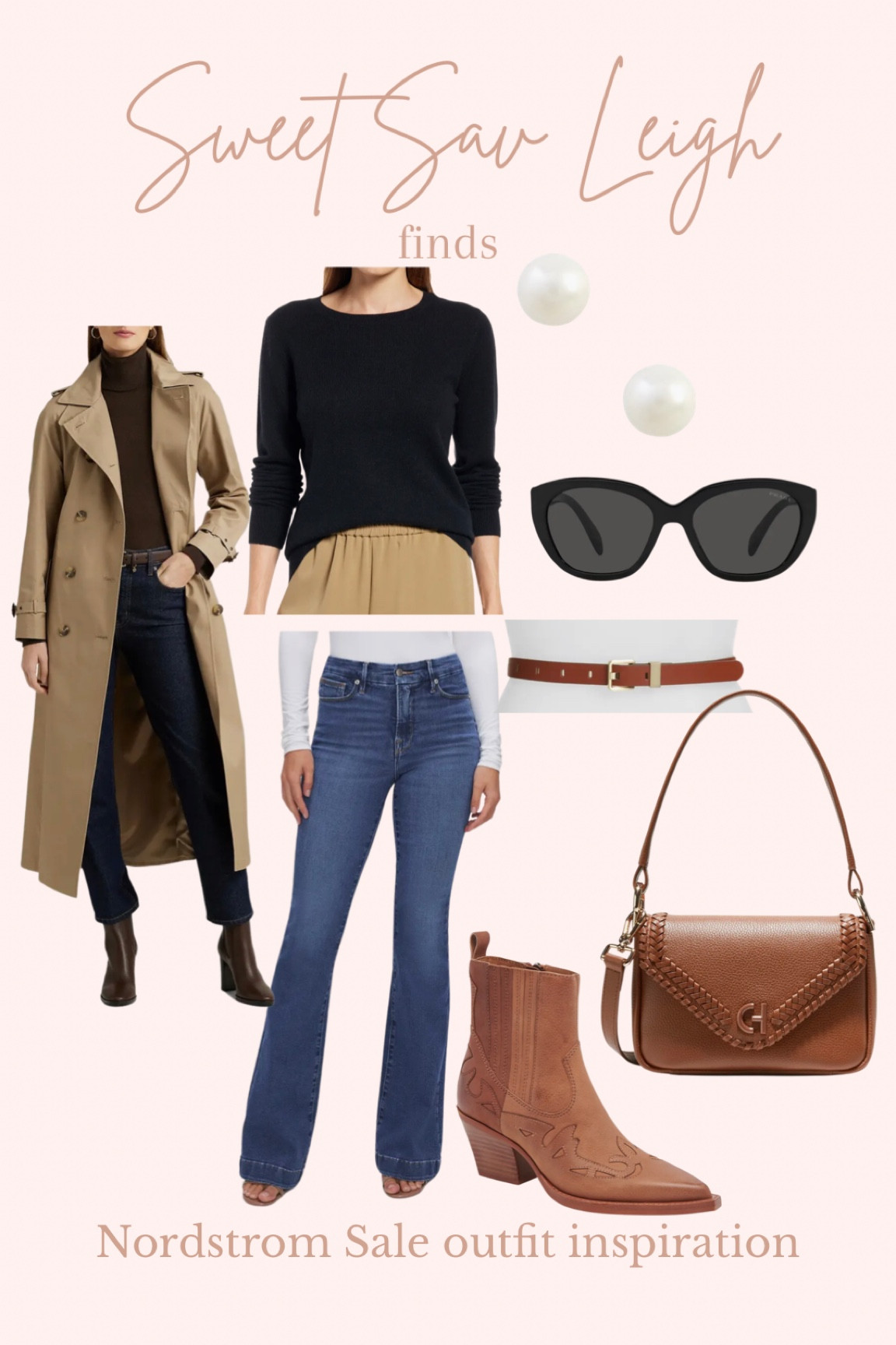 Nordstrom anniversary sale outfit inspo: trench coat, sweater, black sweater, flare jeans, western booties, brown booties 

#LTKSeasonal #LTKxNSale #LTKFind