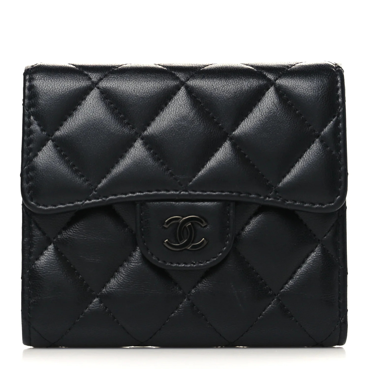 CHANEL Lambskin Quilted Compact Flap Wallet So Black | FASHIONPHILE (US)