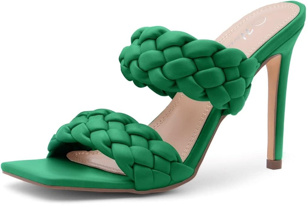 Herstyle LILAH Women's Square Open Toe Stiletto Heeled Mules Double Braided Strap Slide Sandals | Amazon (US)