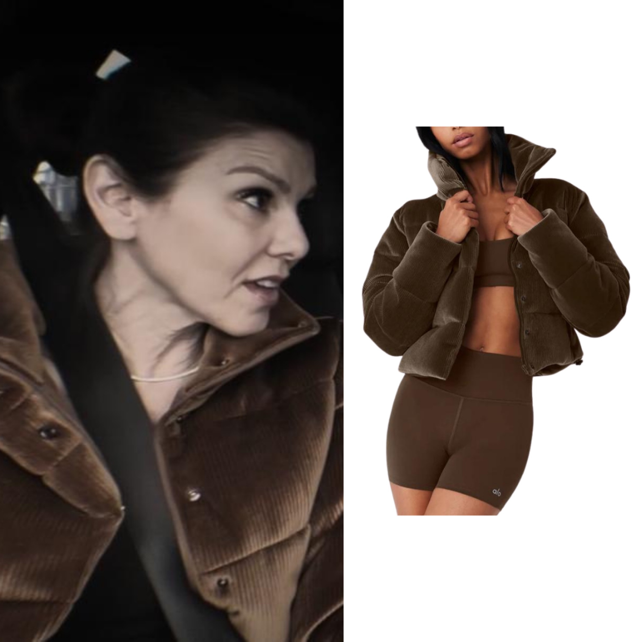 Heather Dubrow’s Brown Velvet Puffer Coat