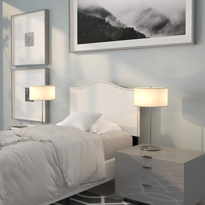 EMMA + OLIVER Upholstered Twin Size Headboard with Nailtrim in White Fabric | Amazon (US)