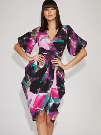 multicolor wrap midi dress - gabrielle union collection | New York & Company