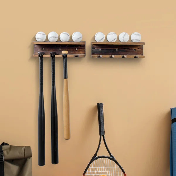 Atanasa Wood Wall mounted Boy Room Baseball Bat Sport Rack | Wayfair North America