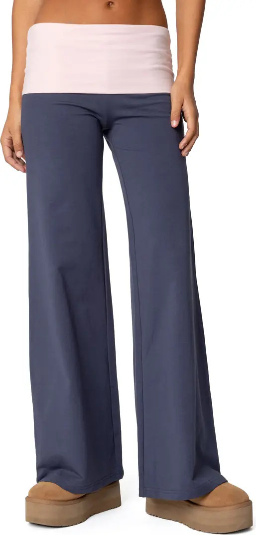 EDIKTED Foldover Contrast Wide Leg Pants | Nordstrom | Nordstrom