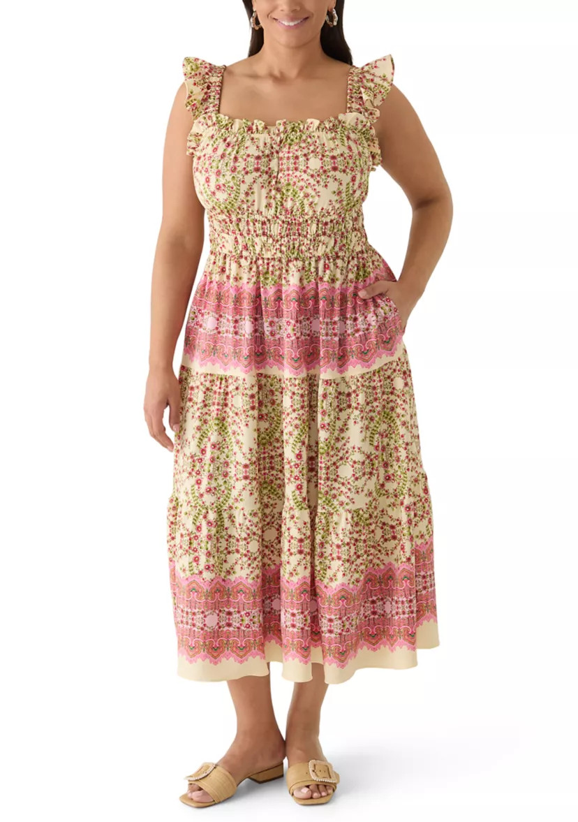 Plus Size Sleeveless Texture Printed A-Line Dress | Belk