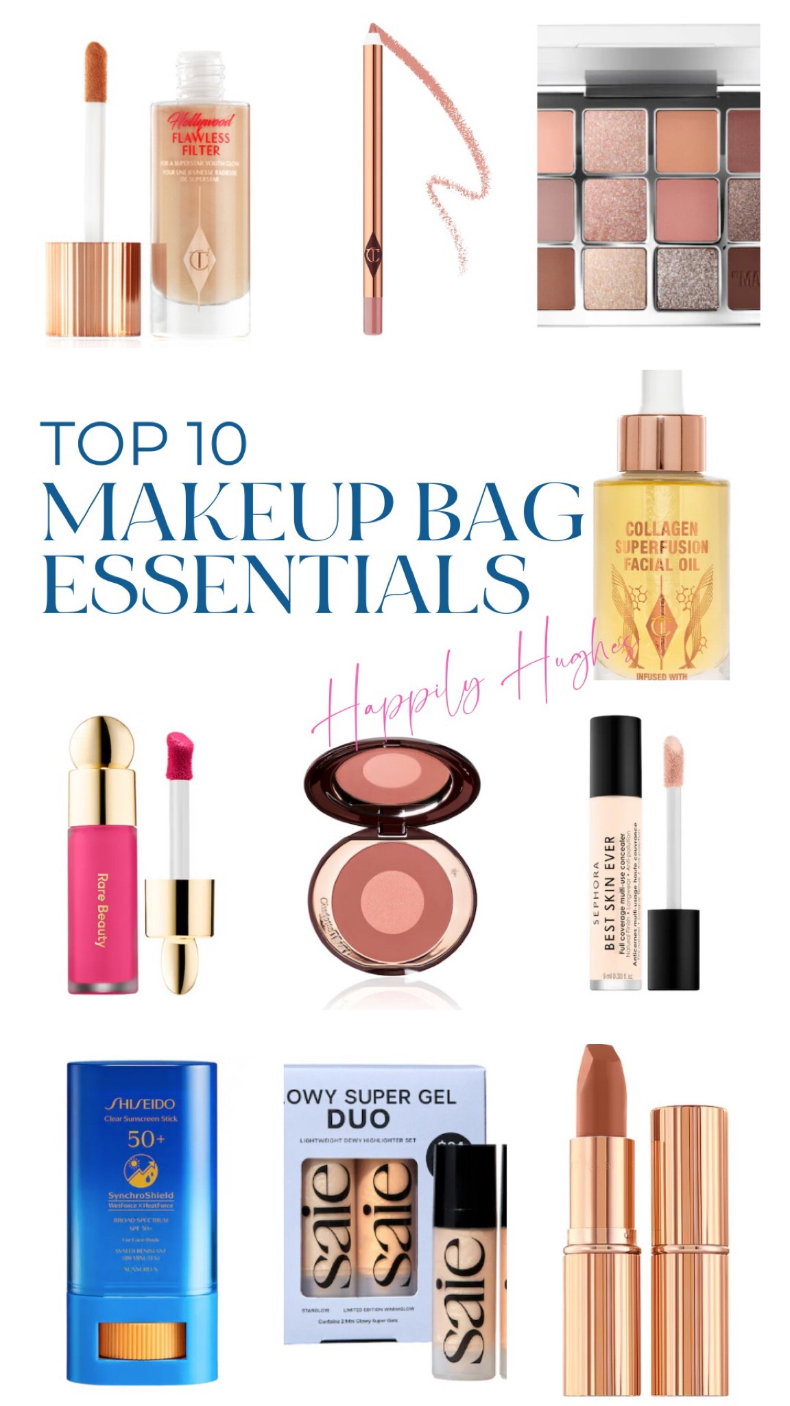 Top 10 makeup bag essentials

Face oils
Charlotte Tilbury Flawless Filter 
Rare Beauty Blush 
Sephora Best Skin Ever 

#LTKxSephora #LTKbeauty