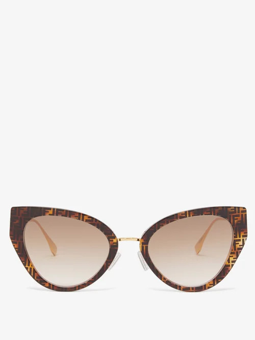 Fendi - Baguette Ff-monogram Cat-eye Sunglasses - Womens - Brown | Matches (US)