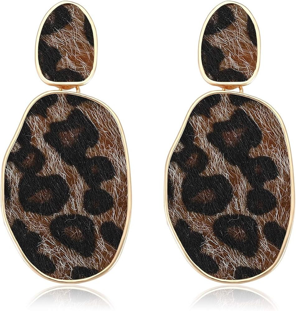 HEIDKRUEGER Leopard Print Earrings Lightweight Geometric Faux Leather Drop Dangle Earring Stateme... | Amazon (US)