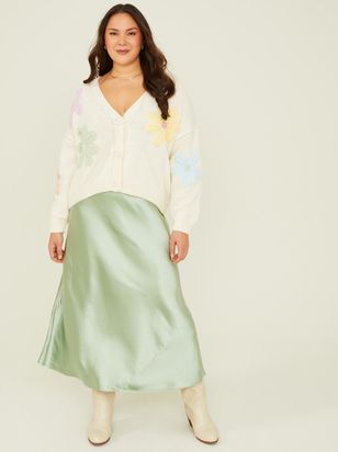 Isabella Satin Midi Skirt in Sage | Arula | Arula