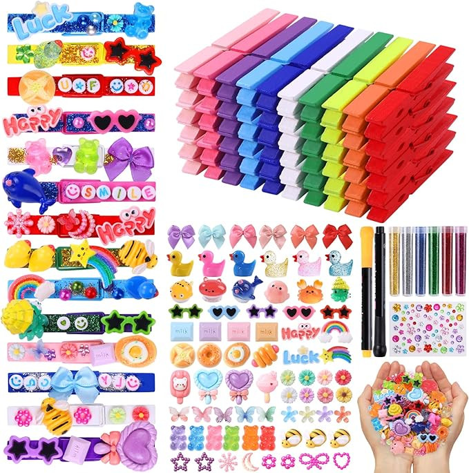 JOICEE 80PCS Cheer Pins Spirit Clips,80 Colored Wooden Clothes Pins 126 Mini Resin Animals Bows D... | Amazon (US)