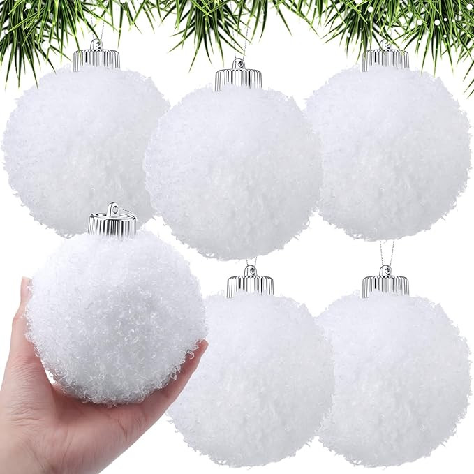 Soulchen 6 Pcs 4 Inch Large Christmas White Plastic Fur Ornaments Balls for Christmas Tree, Plast... | Amazon (US)