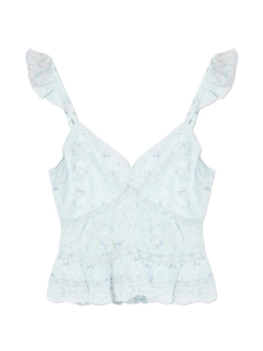 LoveShackFancy ruffled floral print top - Blue | Farfetch Global