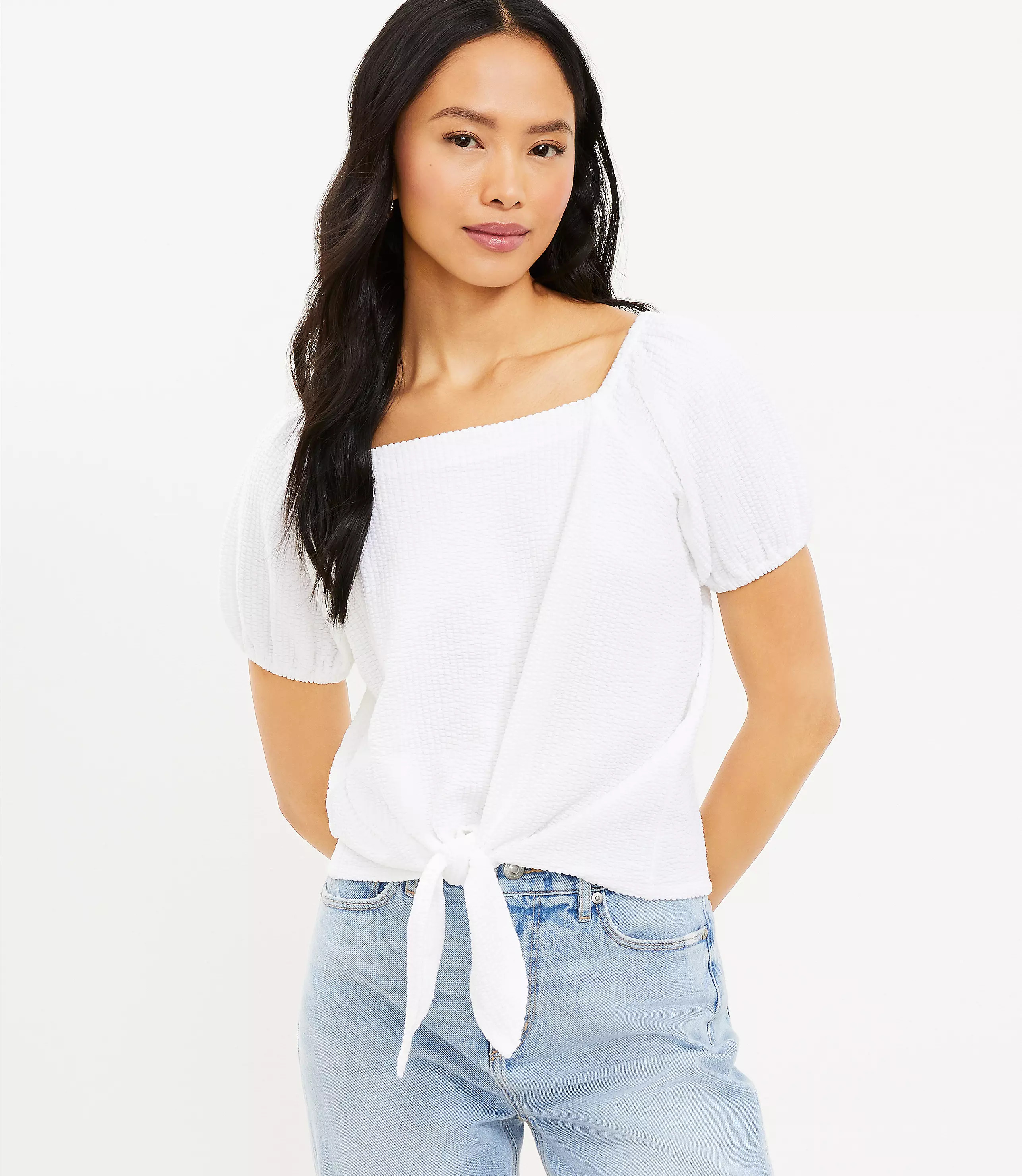 Seersucker Tie Front Top | LOFT