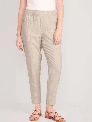 High-Waisted Cropped Linen-Blend Tapered Pants for Women | Old Navy (US)