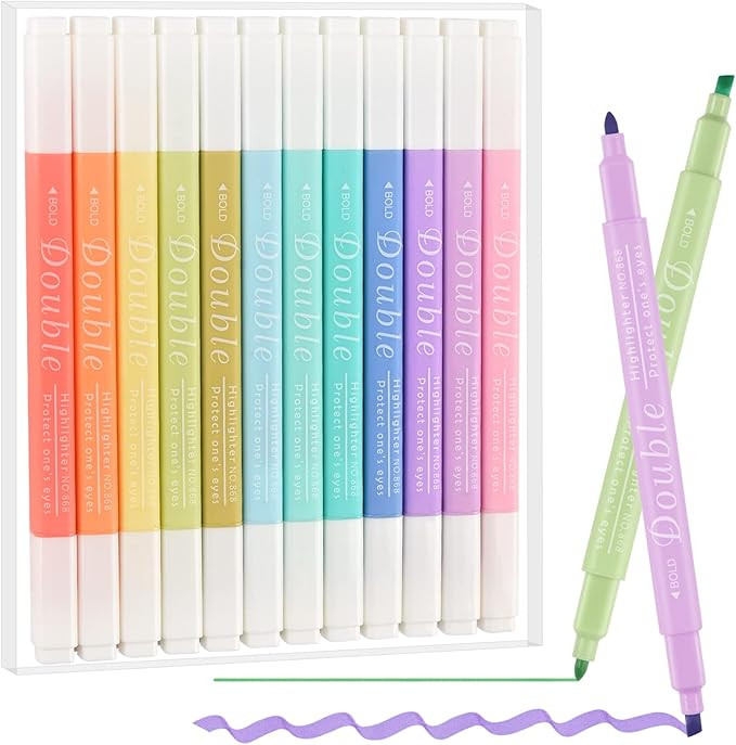 Aesthetic Pastel Highlighters Assorted Colors, 12Pack Bible Highlighters and Pens No Bleed Dual T... | Amazon (US)
