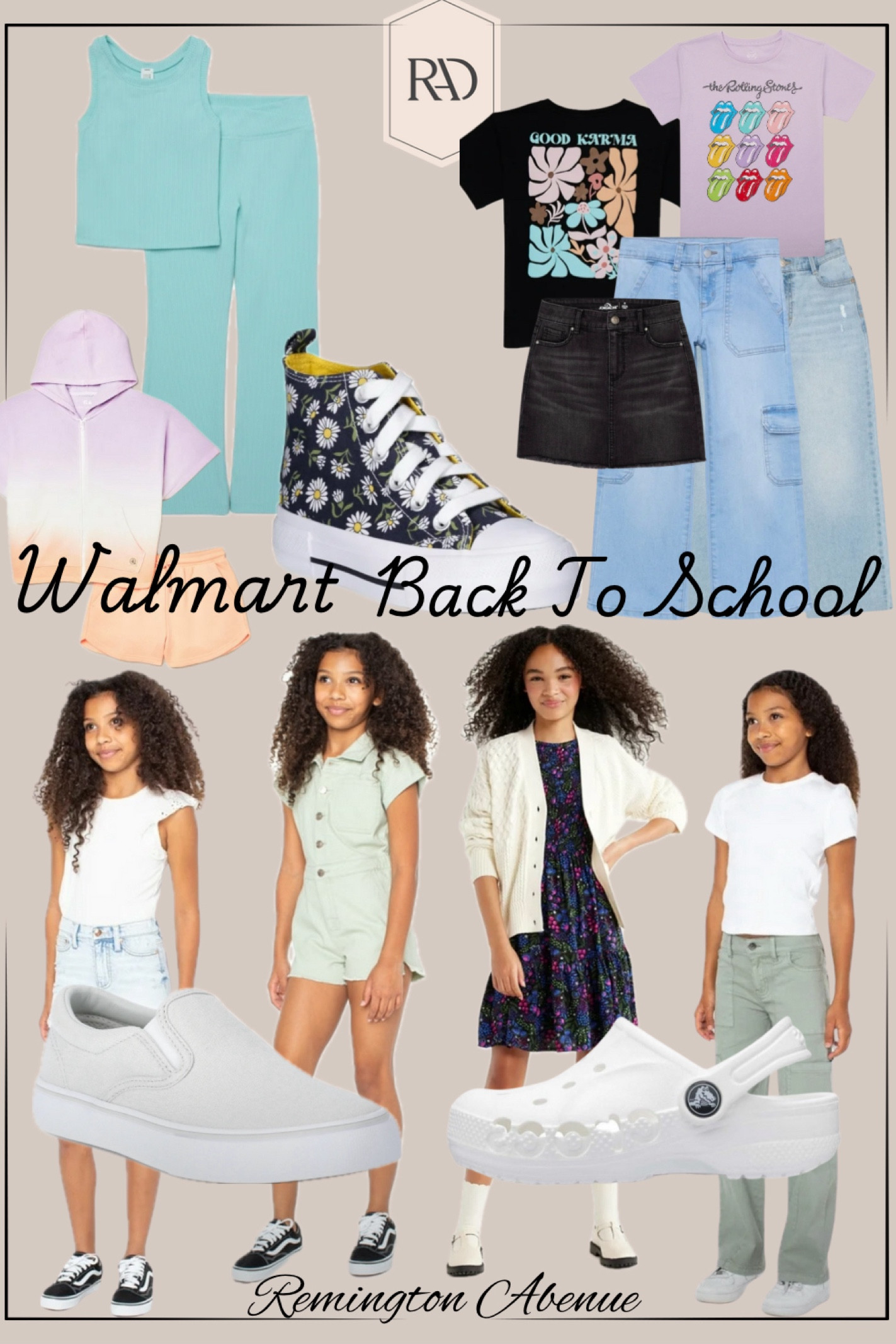 Walmart Back to School Clothes for the girls! Cute graphic T shirts, cargo jeans, wide leg jeans, athletic glare pant set, floral dress, denim shorts romper, jean shorts,floral high top sneakers, crocks, slip on sneakers, denim skirt, shorts and hoodie tie dye set

#LTKBacktoSchool #LTKKids #LTKFindsUnder50