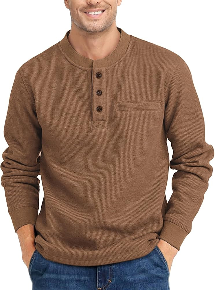 ZITY Long Sleeve Henley Shirts for Men Casual Waffle Thermal Fashion Pullover 3-Button T-Shirt wi... | Amazon (US)