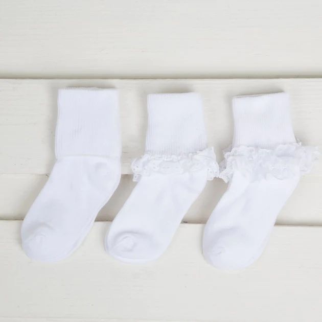 3 Pack White Eyelet, Turn Cuff and Lace Socks | Classic Whimsy