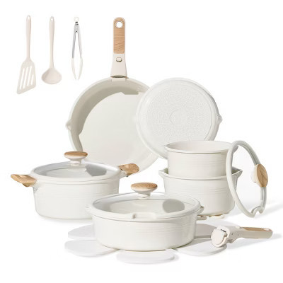 Carote 24pc Ceramic Nonstick Cookware Set with Detachable Handle Cream | Target