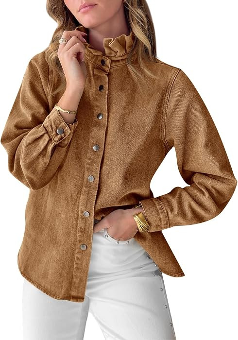 Trendy, Casual, Dressy, Lightweight, Jean shackets, Fall, Spring, Loose fit, Layering, Snap butto... | Amazon (US)
