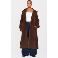 Plus Chocolate Faux Suede Belted Trench Coat | PrettyLittleThing UK