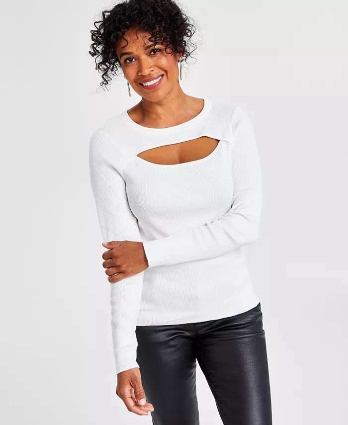 INC International Concepts Ribbed Cutout Crewneck Sweater, Created for Macy's | Macy's