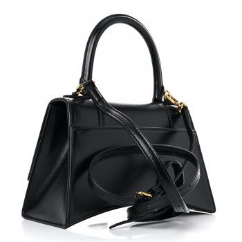 BALENCIAGA Shiny Box Calfskin Small Hourglass Top Handle Bag Black | FASHIONPHILE | Fashionphile