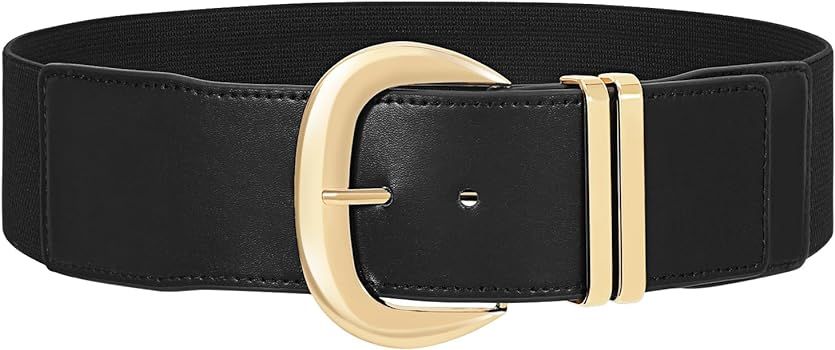 WHIPPY Women Wide Elastic Waist Belt for Dresses Fashion Gold Buckle Stretchy Leather Waistband f... | Amazon (US)