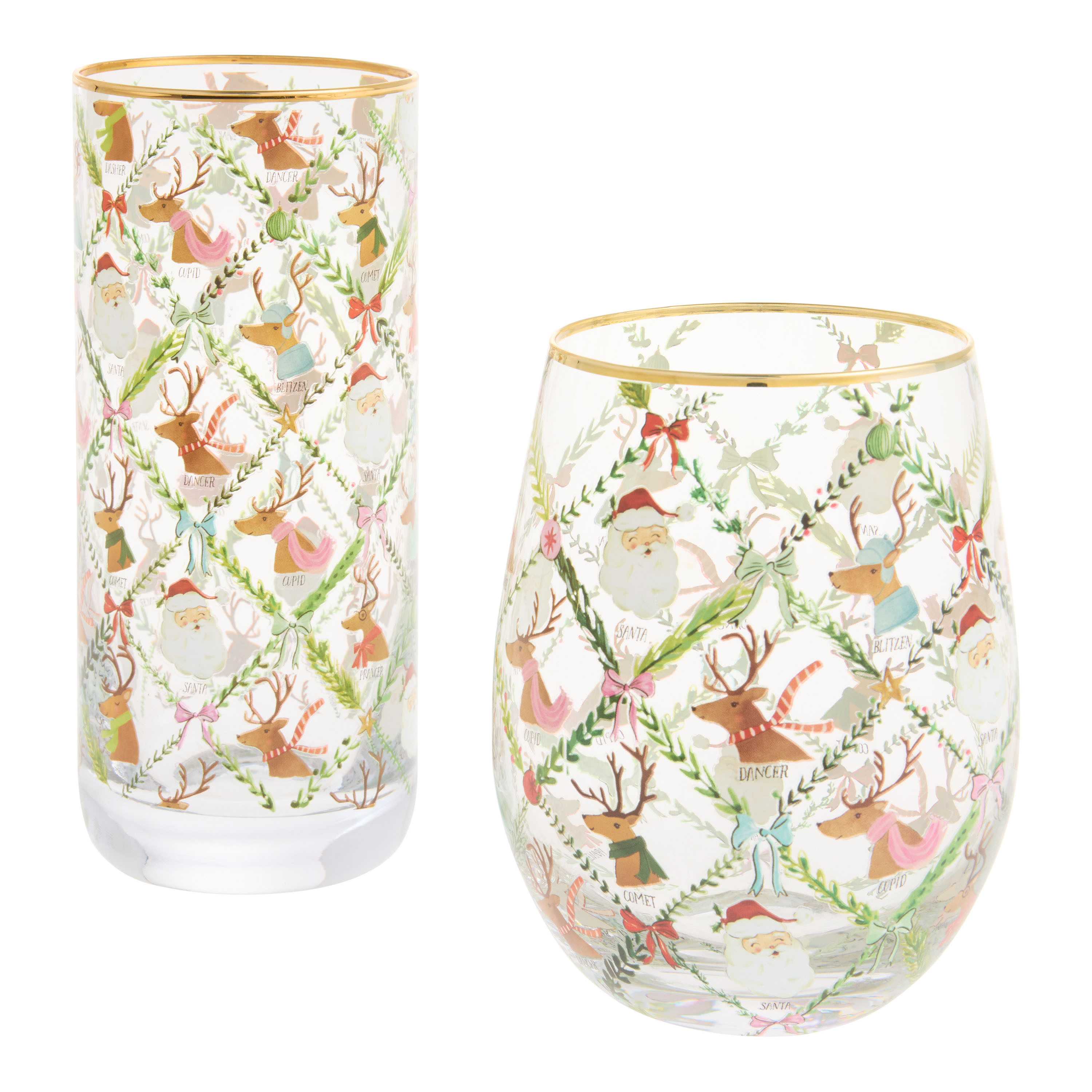 Santa's Reindeer Team Gold Rim Bar Glass | World Market