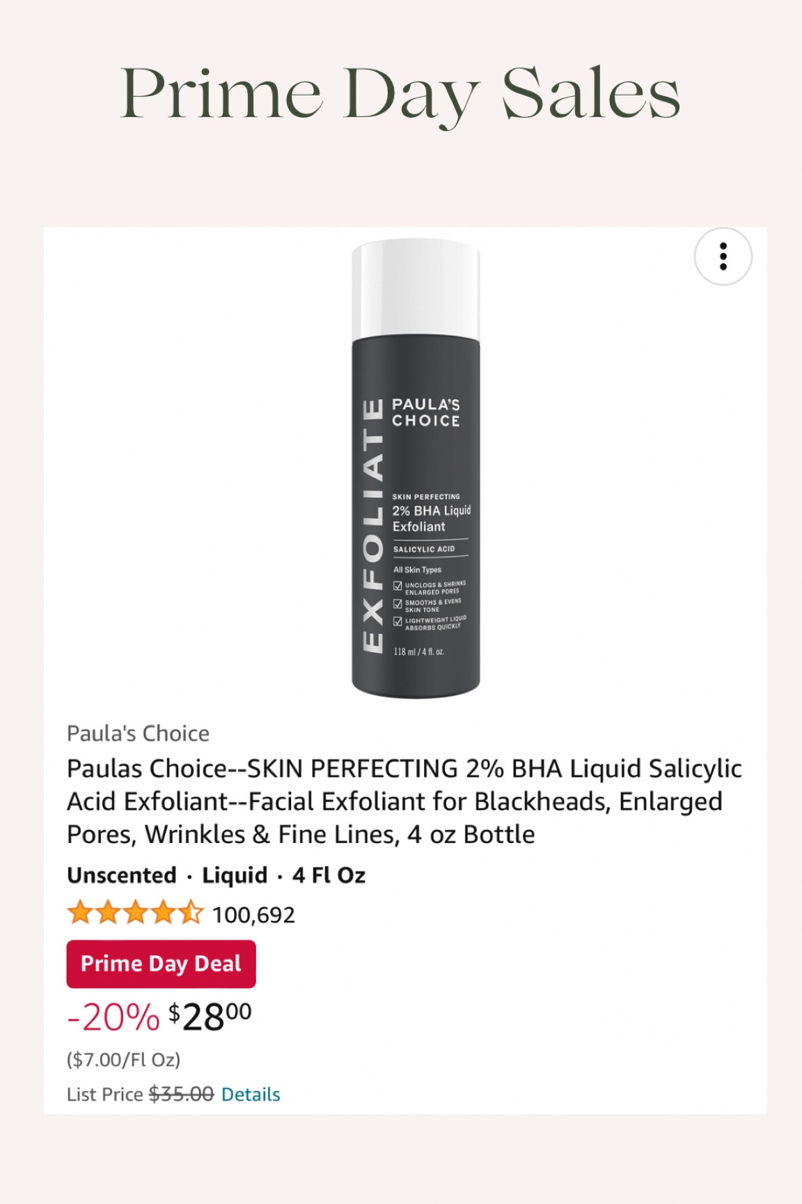 Paula’s Choice toner - I’ve bought multiple bottles of this and adding another to my cart during this sale! Such a good price - really helps my pores and complexion. #toner #skincare #primeday2024 #amazon

#LTKFindsUnder50 #LTKBeauty #LTKSaleAlert