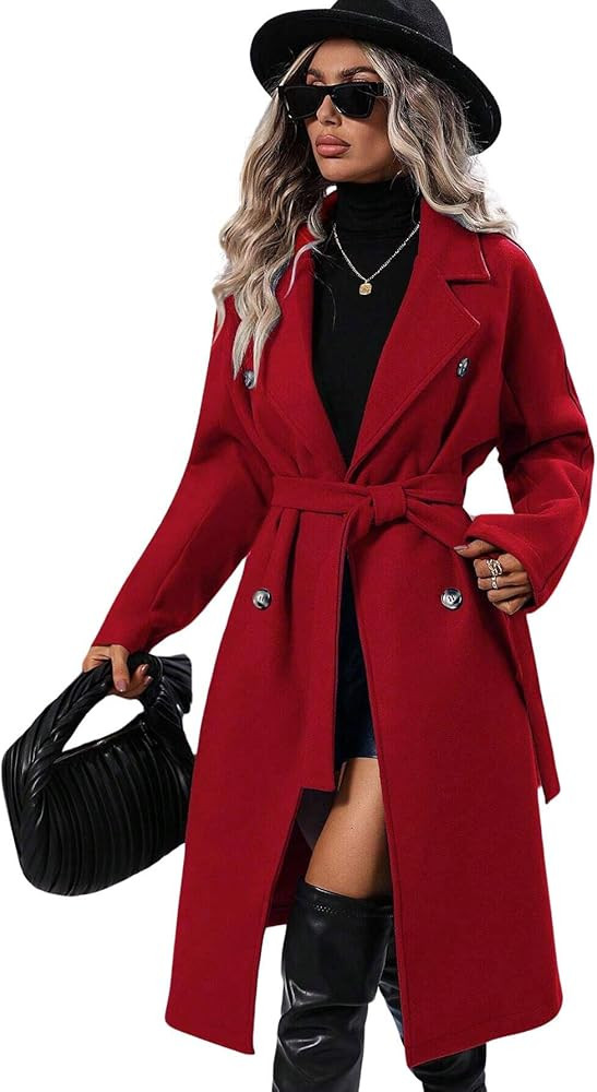 utcoco Womens Long Wool Pea Coat Notched Lapel Double Breasted Trench Coat Winter Warm Overcoat w... | Amazon (US)