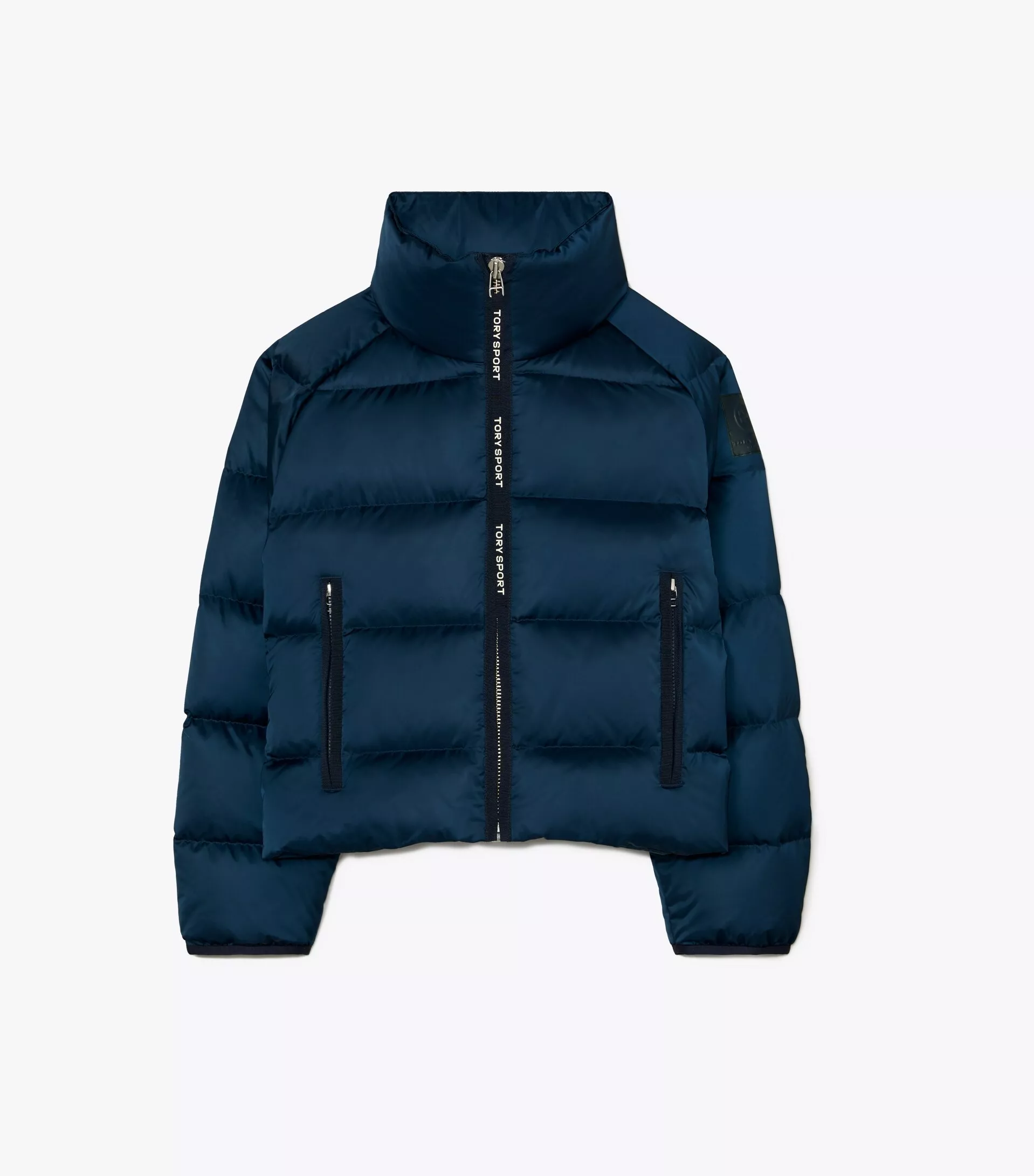 Cropped performance satin online down jacket