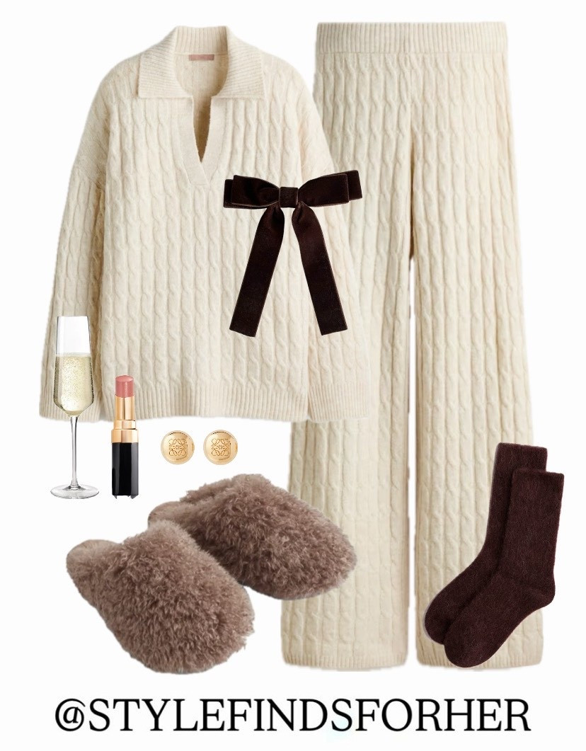 Cosy neutral lounge set 🤍 Cable knit co-ord that’s perfect for elevated loungewear, matching knit set, and comfortable chic outfits. Wearing with fluffy slippers, cosy socks and soft glam details for the ultimate at home luxury look. Ideal for winter loungewear, neutral outfits and giftable cosy sets ✨

True to size • super soft • perfect for lounging, WFH or cosy nights in

#LTKwinter #LTKfestive #LTKuk