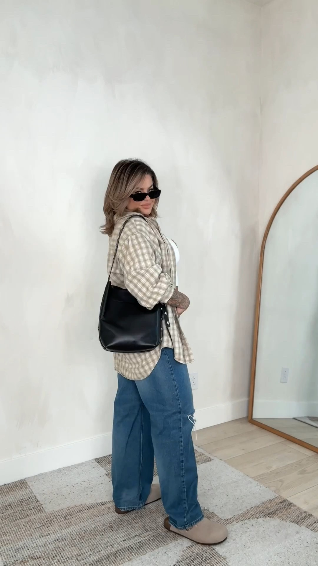 Jeans 12L 
Tank L 
Flannel is super old linked similar 
Bag linked exact as well as a look for less option I also have. 