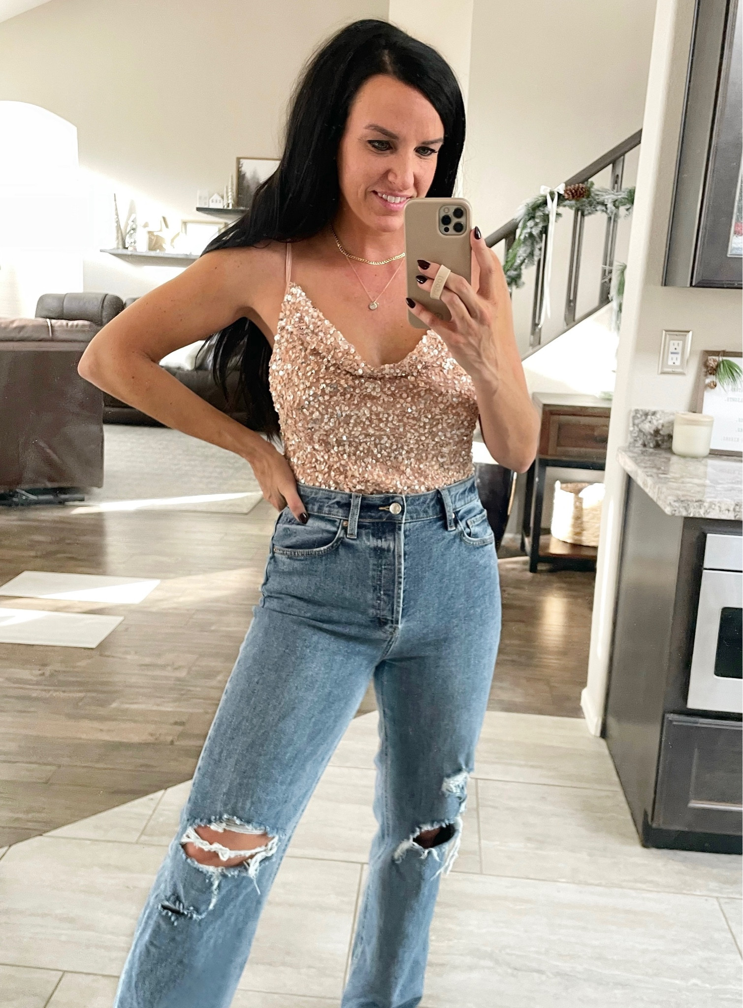 Casual NYE Outfit! Sequins + denim! 🤍

(Jeans are only $25 and fit TTS! I sized up one in this bodysuit for my chest, but could probably do my normal size — however this fits great, too! The straps are adjustable. Wear a strapless bra underneath if needed.)

• NYE • New Year’s Eve Outfit • New Years Eve • Sequin skirt • Sequins #ltkunder100 • #ltksalealert 

#LTKHoliday #LTKSeasonal #LTKFind