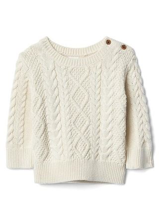 Gap Baby Cable-Knit Button Sweater French Vanilla Size 0-3 M | Gap US